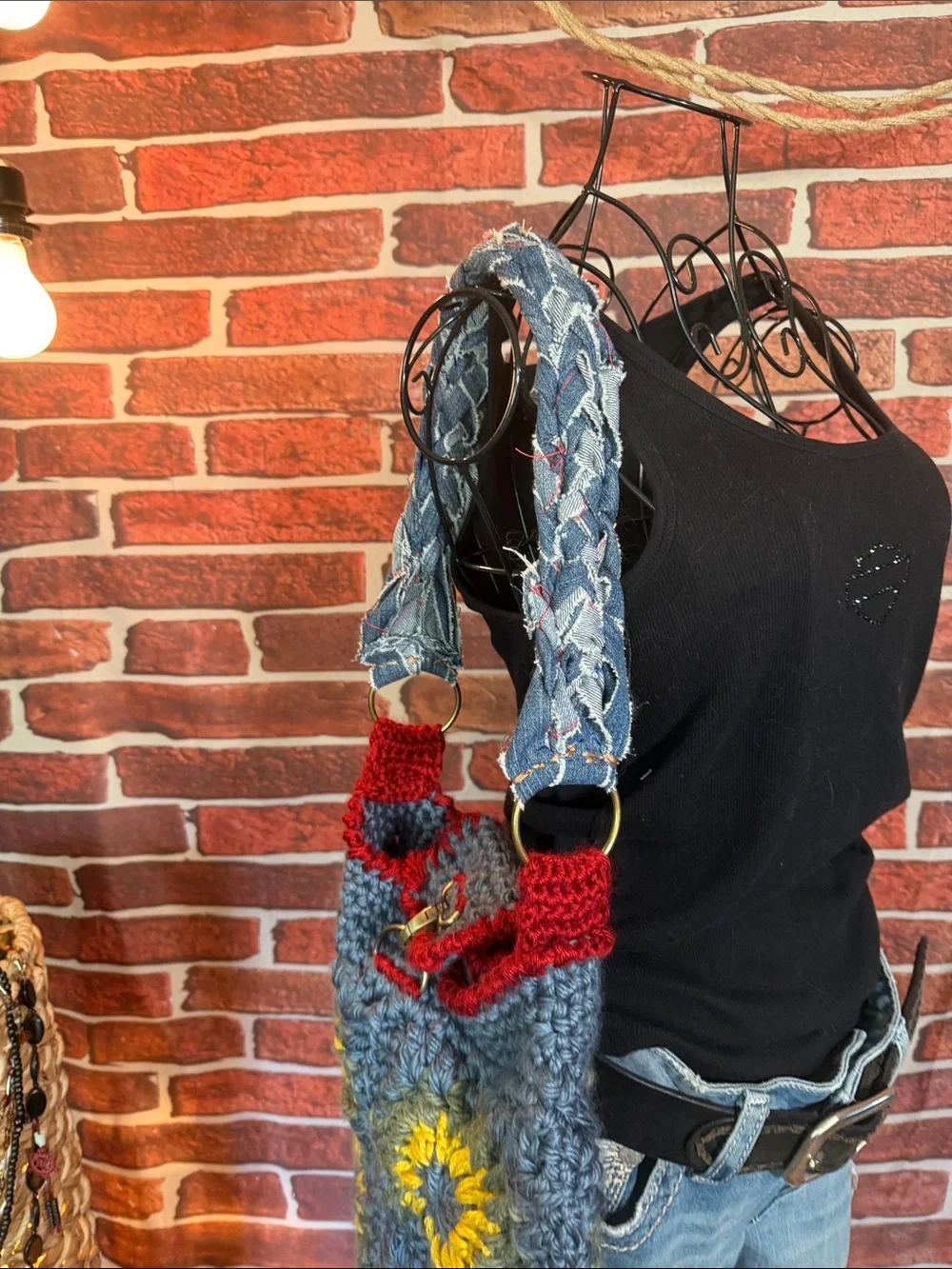 👜 Left Hook Artisan Handmade Crochet Tote Bag — Slate/Red — OS